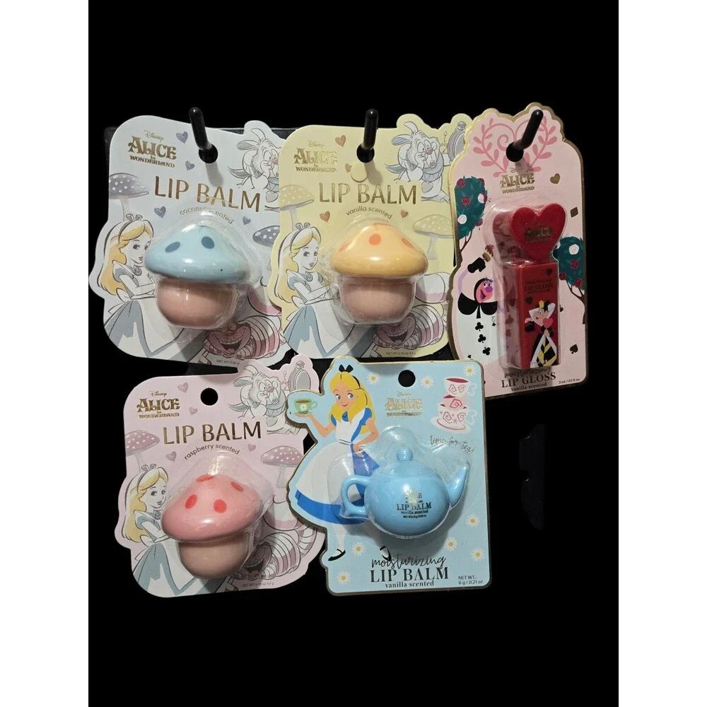 Disney Alice in Wonderland Lip Balm & Lip Gloss Set Lot of 5 Sealed New
